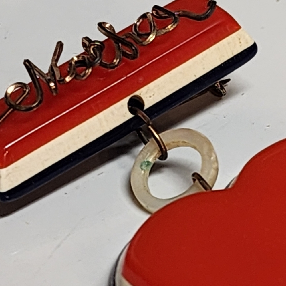 WWII-Era Sweetheart Brooch Mother Script Red White Blue Plastic Large Patriotic - Picture 4 of 10